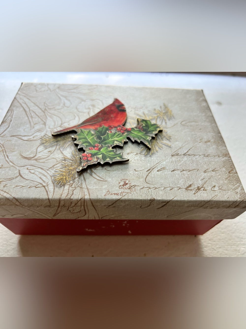 Gibson Red Cardinal Holiday Gift Box with Holly Accent